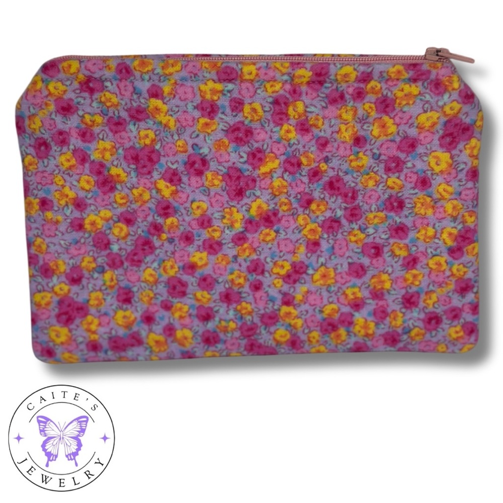 Handmade Zipper Pouch with a Pink Floral Fabric